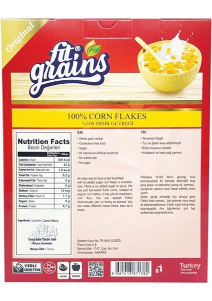 Şekersiz Corn Flakes Mısır Gevreği 300 gr 2 Adet
