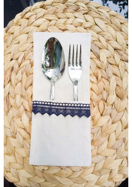 6 Adet Keten Lacivert Dantelli Kaşıklık Servis Sunum fiyatları