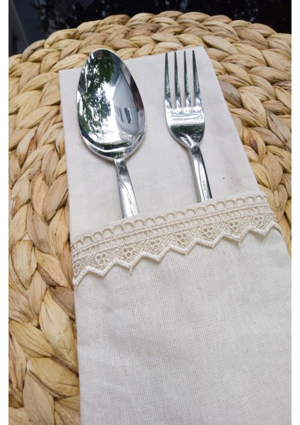 6 Adet Keten Krem Dantelli Kaşıklık Servis Sunum fiyatları