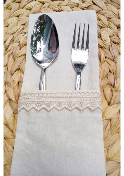 6 Adet Keten Krem Dantelli Kaşıklık Servis Sunum modelleri