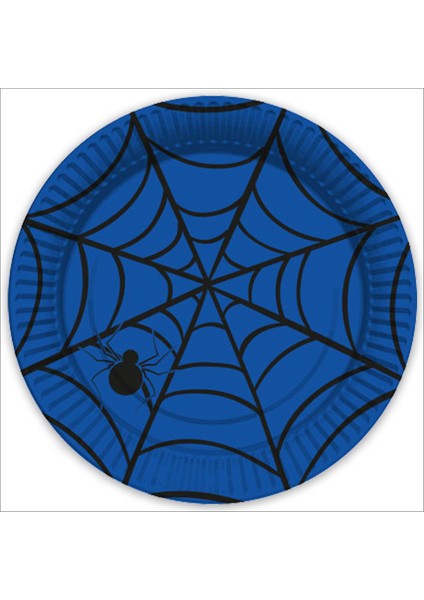 Örümcek Ağı Karton Tabak, 23CM x 8 Adet - Mavi