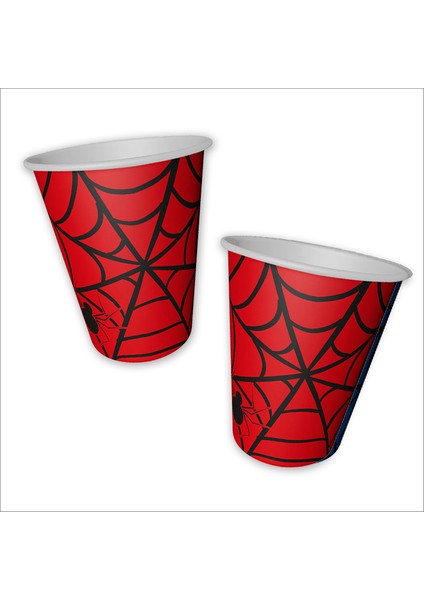 Örümcek Ağı Karton Bardak, 8 Adet - Kırmızı