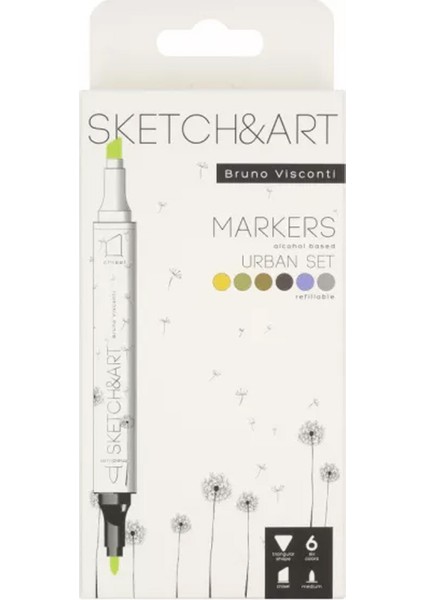 'Sketch Art' Çift Taraflı Markers 6 Renk Mimari