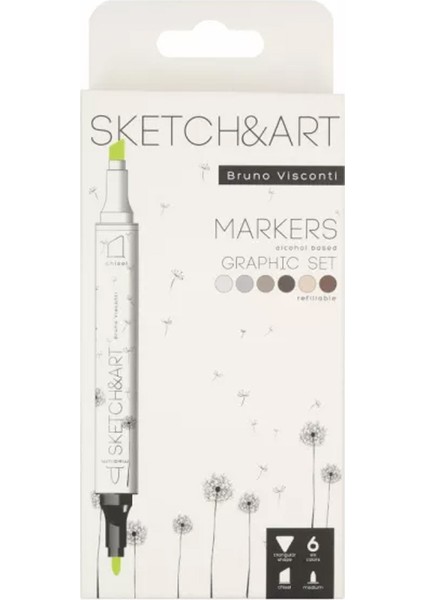 'Sketch Art' Çift Taraflı Markers 6 Renk Graphics 22-0081/06