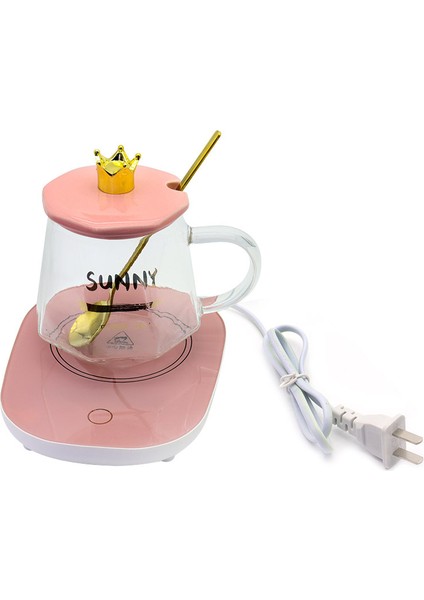 Fıy Elektrikli Isıtma Kupası 55°c Sabit Sıcaklık Fincan Akıllı Termos Bardak Isıtma Altlık Seti Crown Glass Cup 500 ml (Yurt Dışından)