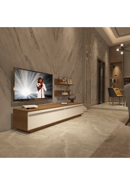 Eko 4b Mdf Std Tv Ünitesi Tv Sehpası Ceviz Beyaz