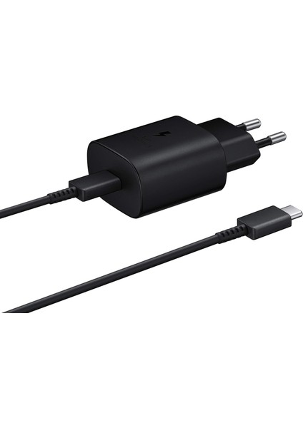 Samsung Uyumlu Type C Süper Hızlı Şarj Aleti Şarj Cihazı Adaptör + Kablo Siyah Hızlı Şarj Aleti 25W