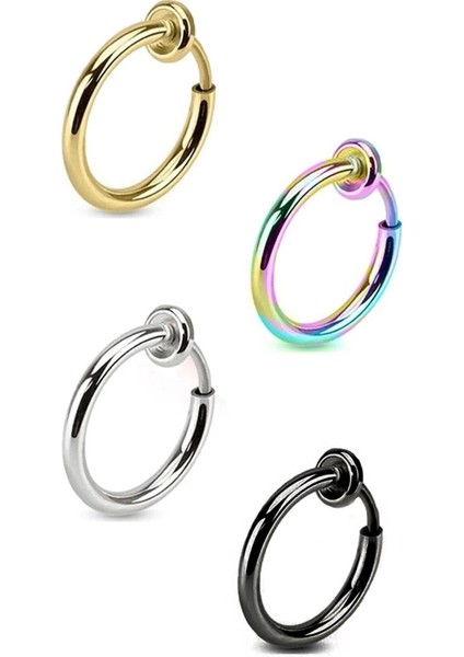 4 Adet Unisex Cerrahi Çelik Deliksiz Sıkıştırmalı Fake Piercing Küpe Set