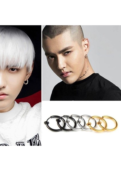 4 Adet Unisex Cerrahi Çelik Deliksiz Sıkıştırmalı Fake Piercing Küpe Set modelleri