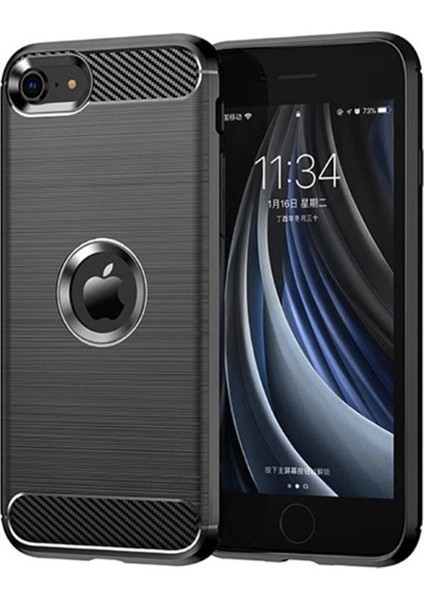 iPhone Se (2022) Brushed Carbon Fiber Silikon Kılıf - Siyah