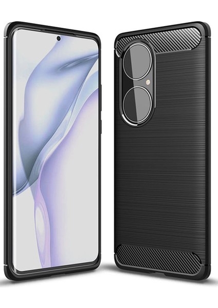 Huawei P50 Pro Brushed Carbon Fiber Silikon Kılıf - Siyah