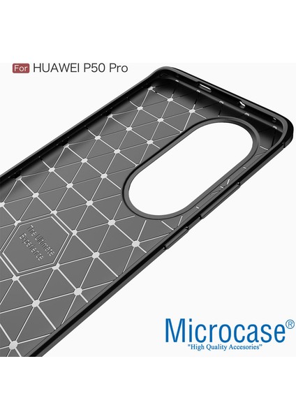 Huawei P50 Pro Brushed Carbon Fiber Silikon Kılıf - Siyah