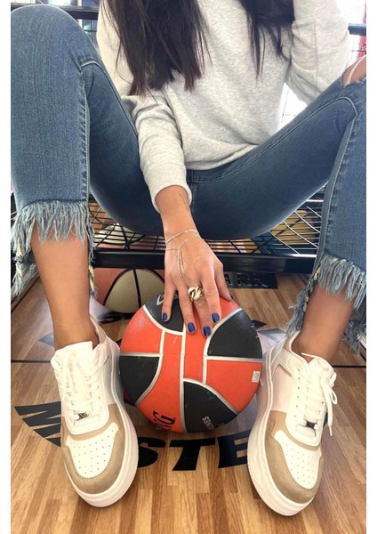 Beyaz Bej Süet Kadın Sneaker K01836000609