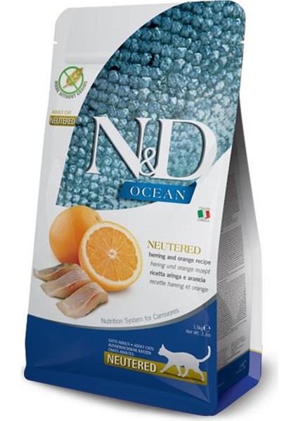 Nd Ocean Tahılsız Sterilised Ringa Balığı ve Portakallı Kedi Maması 1,5 kg