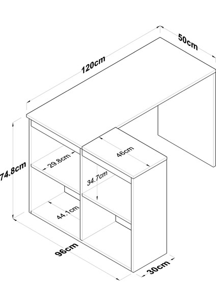 HA113 Çalışma Ofis Bilgisayar Masası 4 Raflı Köşeli Masa Beyaz  Sepet Ceviz 120 cm