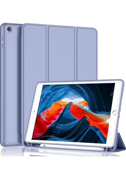 Apple İPad 8. Nesil 10.2 Kılıf Silikon Kalem Bölmeli Smart Case A2270 A2428 A2429 A2430 Lavender