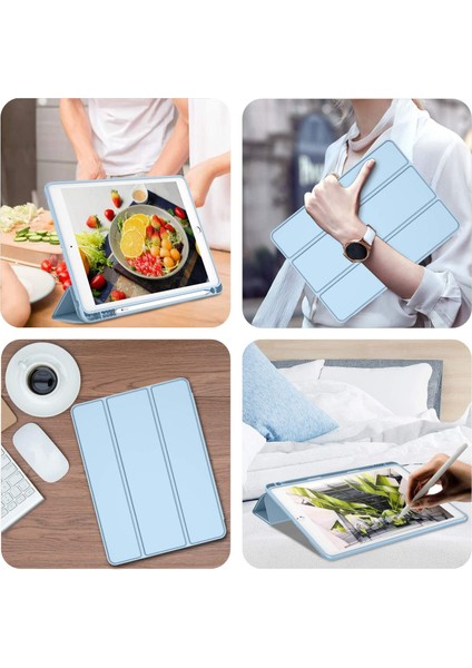 Apple İPad Pro 10.5 Kılıf Silikon Kalem Bölmeli Smart Case A1701 A1709 A1852 Mavi