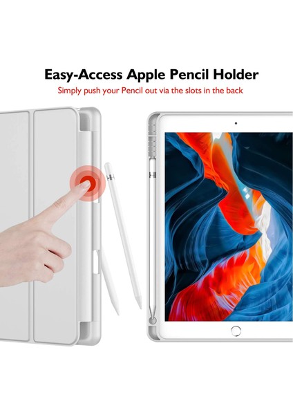 Apple iPad 6 Nesil 9.7 2018 Kılıf Silikon Kalem Bölmeli Smart Case A1893 A1954 Açık Gri