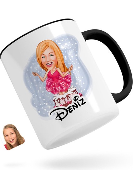 Kişiye Özel Kadın Doğum Günü Karikatürlü Siyah Kupa Bardak-1