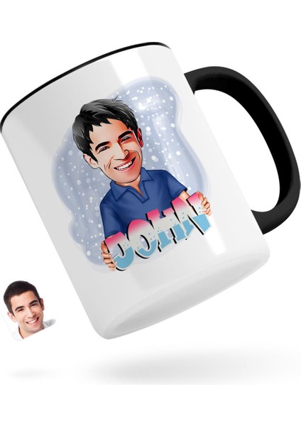 Kişiye Özel Erkek Isimli Karikatürlü Siyah Kupa Bardak