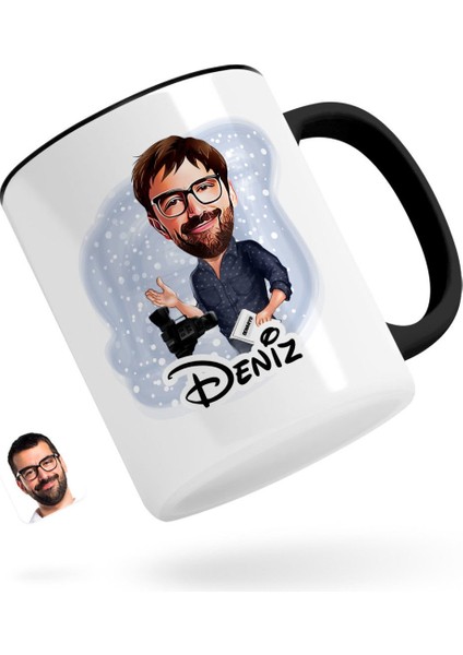 Kişiye Özel Erkek Yönetmen Karikatürlü Siyah Kupa Bardak-1