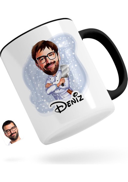 Kişiye Özel Erkek Kasap Karikatürlü Siyah Kupa Bardak-1