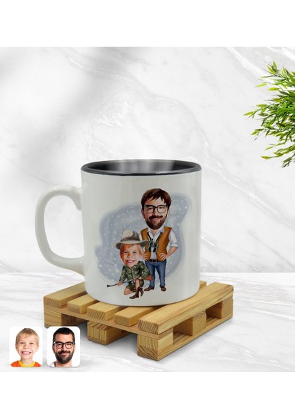 Kişiye Özel Baba Oğul Karikatürlü Içi Siyah Renkli Kupa Bardak Model 1