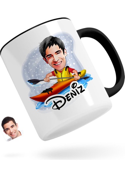 Kişiye Özel Erkek Kanocu Karikatürlü Siyah Kupa Bardak-1