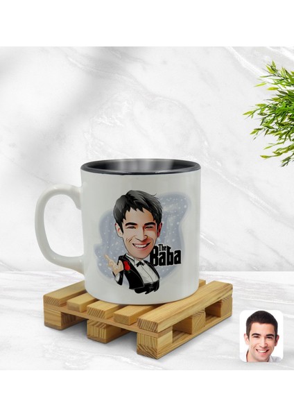 Kişiye Özel Baba Godfather Karikatürlü Içi Siyah Renkli Kupa Bardak Model 2