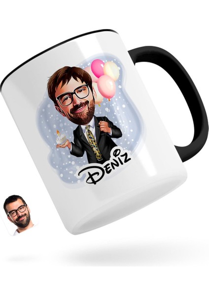 Kişiye Özel Erkek Doğum Günü Karikatürlü Siyah Kupa Bardak-3