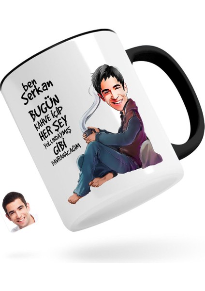 Kişiye Özel Erkek Her Şey Yolundaymış Gibi Karikatürlü Siyah Kupa Bardak-2