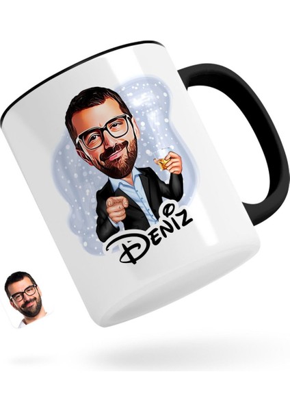 Kişiye Özel Erkek Karikatürlü Siyah Kupa Bardak-50