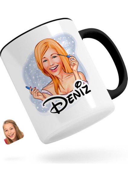Kişiye Özel Kadın Karikatürlü Siyah Kupa Bardak-21