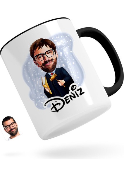 Kişiye Özel Erkek Hakim Karikatürlü Siyah Kupa Bardak-1