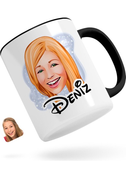 Kişiye Özel Kadın Yüz Karikatürlü Siyah Kupa Bardak-1