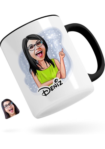 Kişiye Özel Kadın Karikatürlü Siyah Kupa Bardak-19