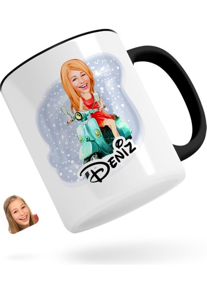 Kişiye Özel Kadın Karikatürlü Siyah Kupa Bardak-24