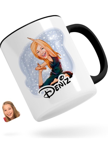 Kişiye Özel Kadın Yoga Karikatürlü Siyah Kupa Bardak-2