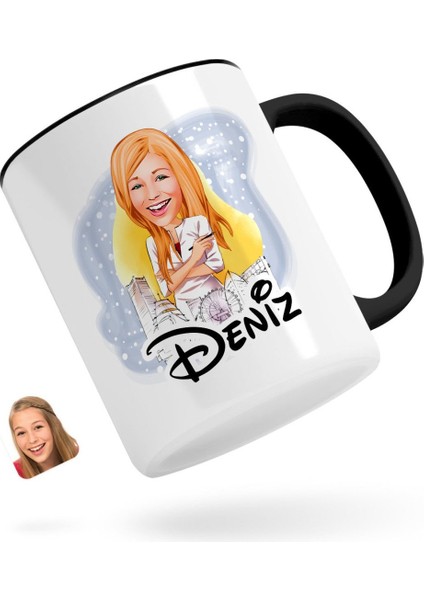 Kişiye Özel Kadın Mimar Karikatürlü Siyah Kupa Bardak-1