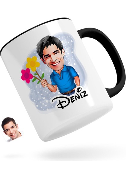 Kişiye Özel Erkek Karikatürlü Siyah Kupa Bardak-1