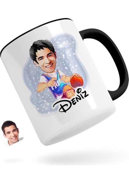 Kişiye Özel Erkek Basketbolcu Karikatürlü Siyah Kupa Bardak-2