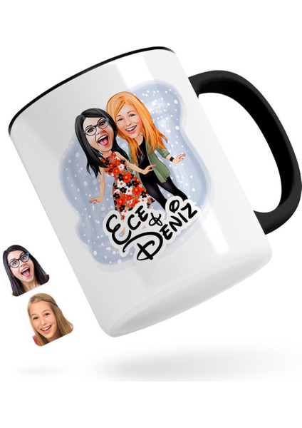 Kişiye Özel Kız Kardeş Karikatürlü Siyah Kupa Bardak-1