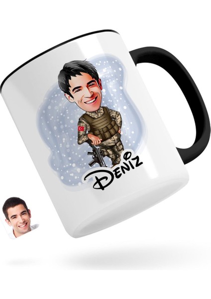 Kişiye Özel Asker Karikatürlü Siyah Kupa Bardak-2