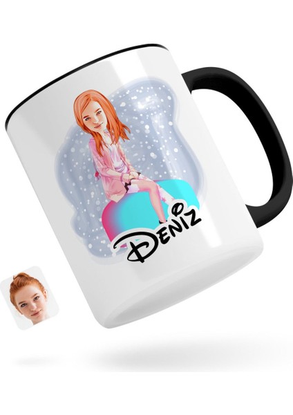 Kişiye Özel Kadın Karikatürlü Siyah Kupa Bardak-32