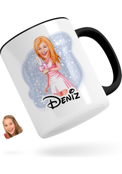 Kişiye Özel Kadın Karikatürlü Siyah Kupa Bardak-41