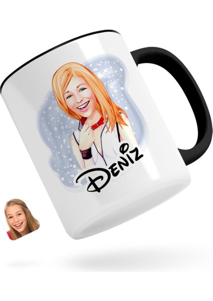 Kişiye Özel Kadın Karikatürlü Siyah Kupa Bardak-35