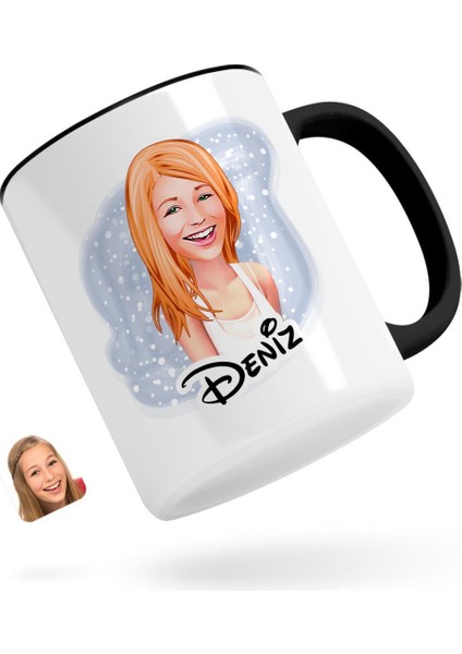 Kişiye Özel Kadın Karikatürlü Siyah Kupa Bardak-37