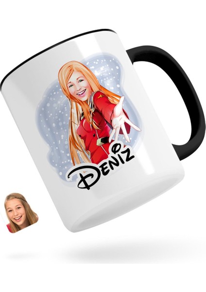 Kişiye Özel Kadın Karikatürlü Siyah Kupa Bardak-34