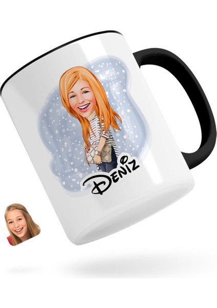 Kişiye Özel Kadın Karikatürlü Siyah Kupa Bardak-11