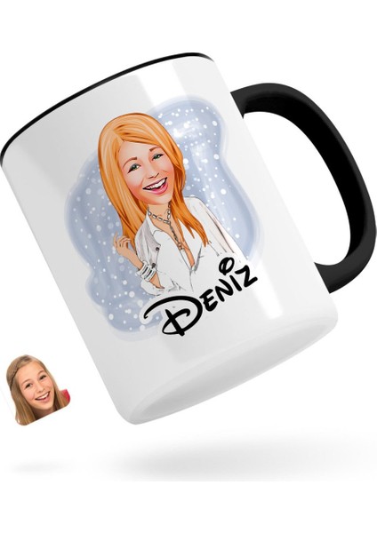 Kişiye Özel Kadın Model Karikatürlü Siyah Kupa Bardak-2